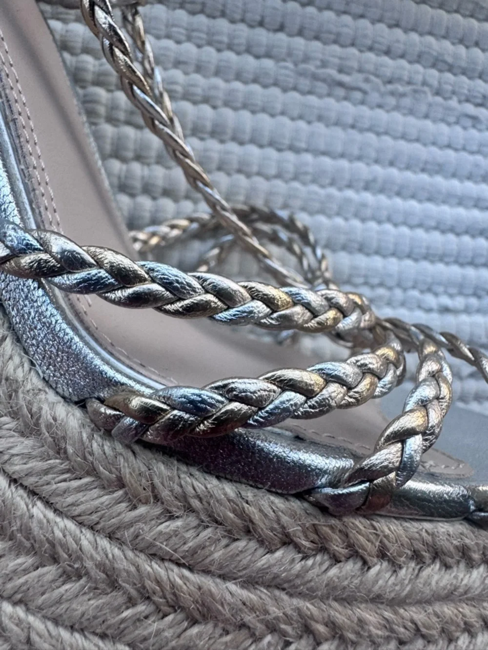 PAIGE Metallic Lace-Up Platform Heels Rope Espadrille Silver Size 10